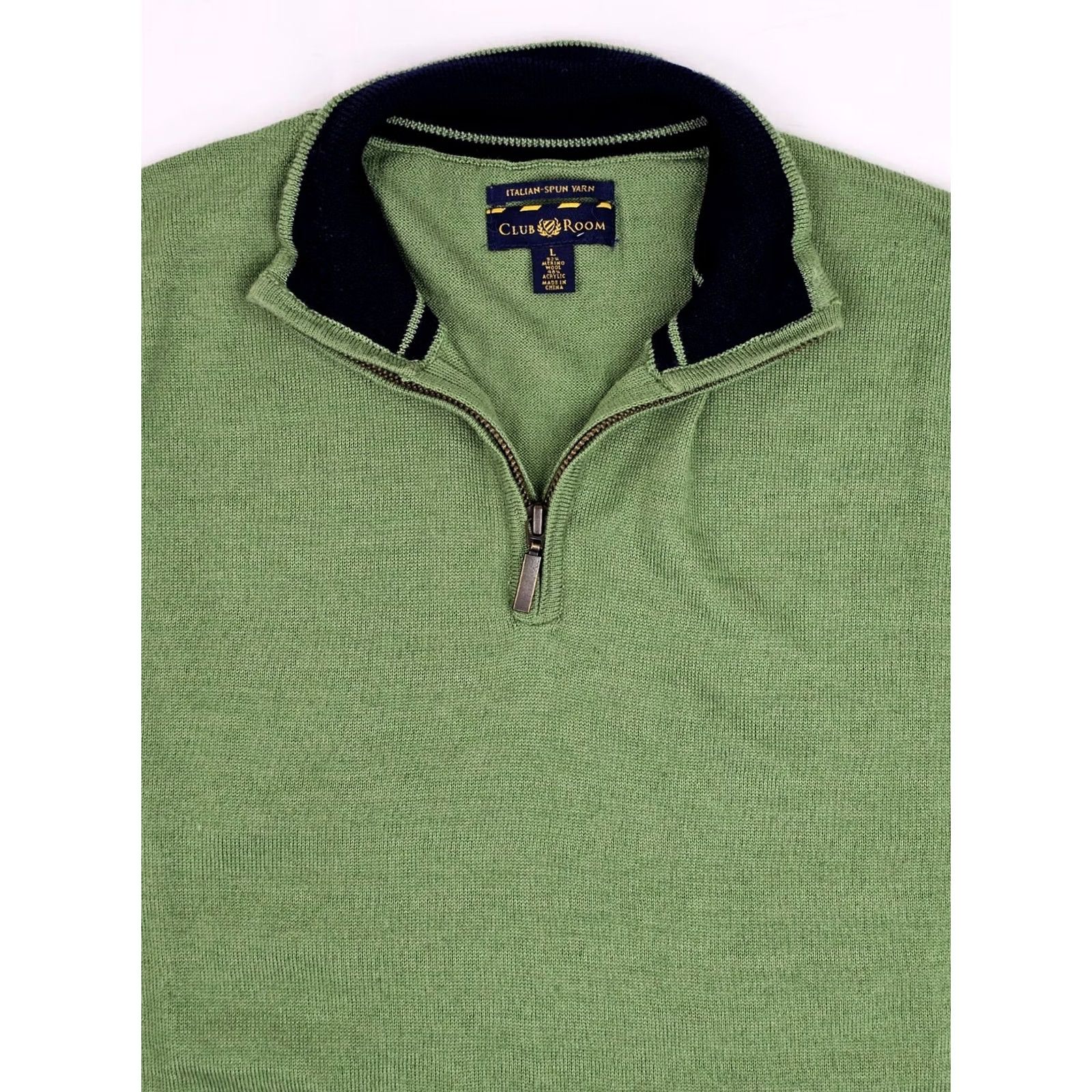 Club Room Club Room Italian Spun Yard Merino Wool Blend 1/4 Zip Sweater Men L Green Size US L / EU 52-54 / 3 - 4 Thumbnail