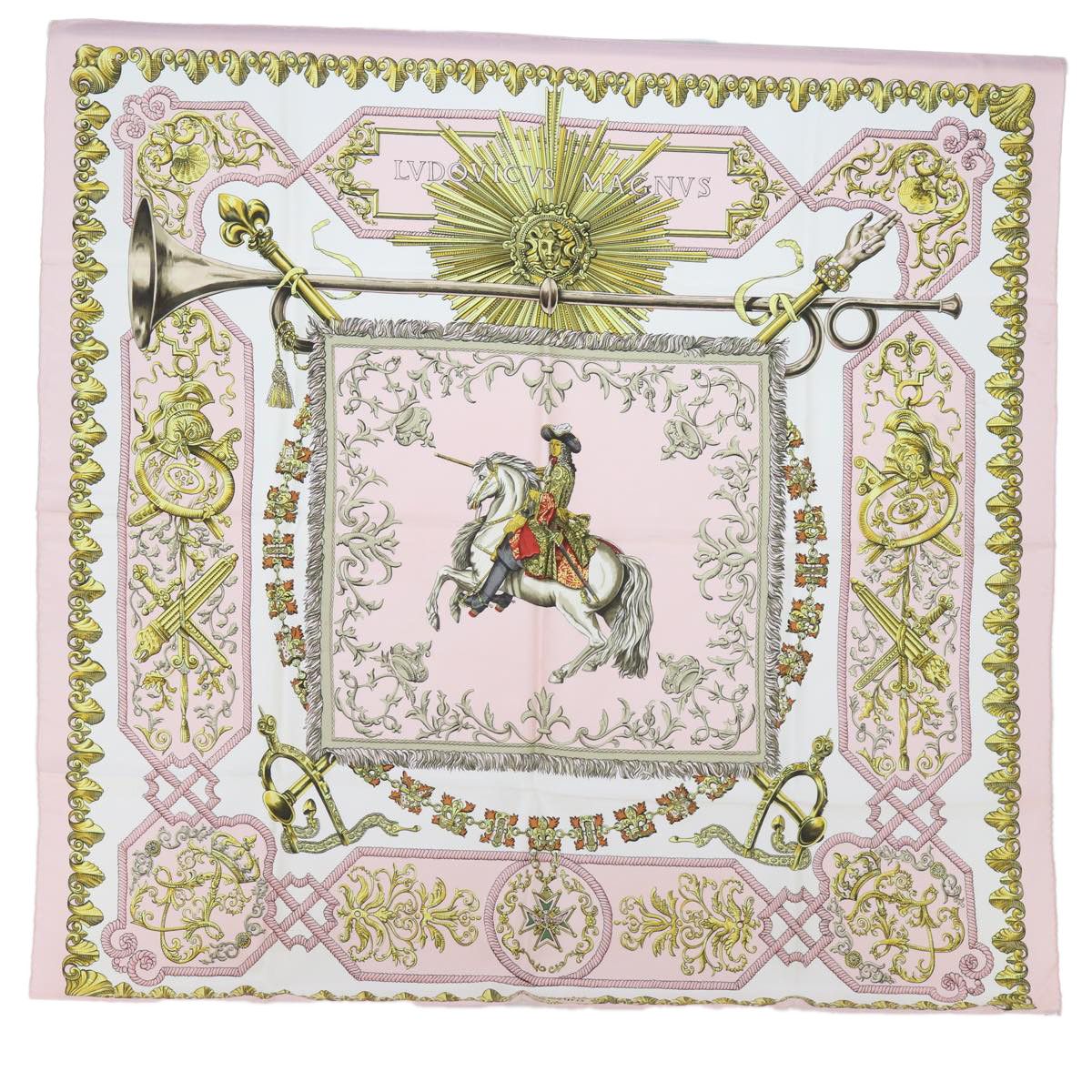 image of Hermes Carre 90 Ludovicus Magnus Scarf Silk Pink Auth Hk1127, Women's
