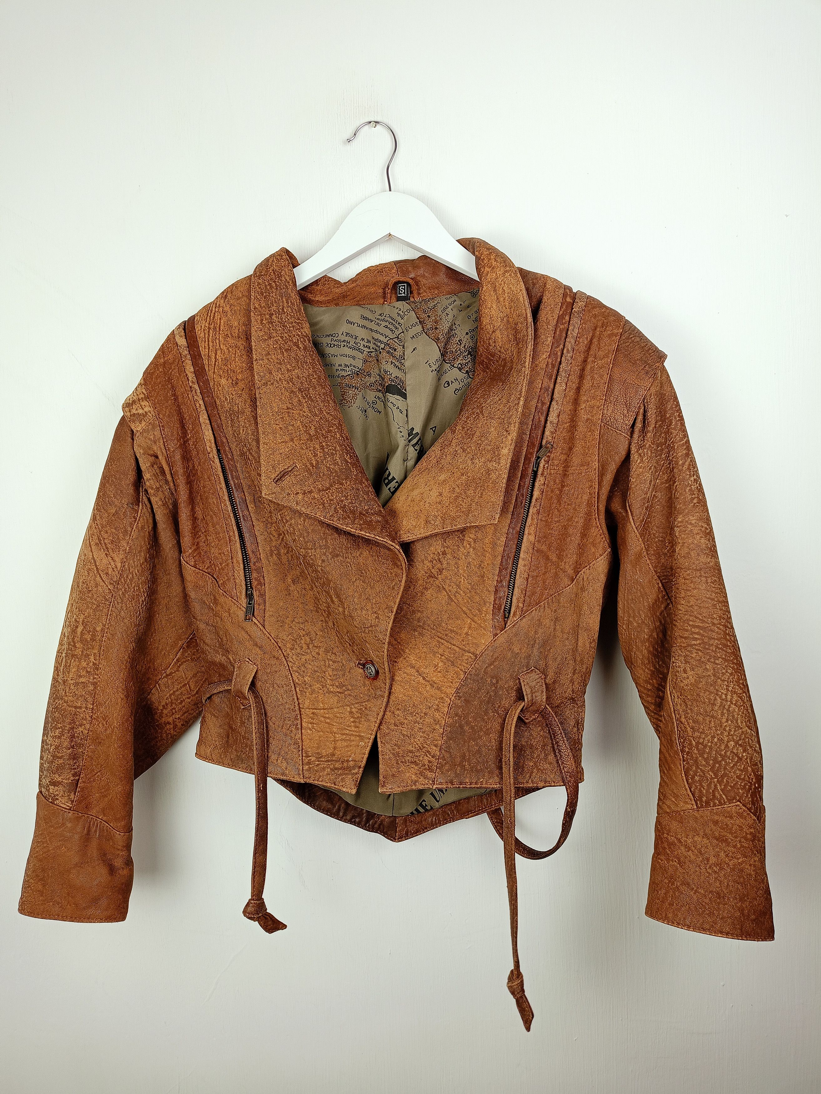 image of Women's Leather Jacket Vintage Western Size S Brown