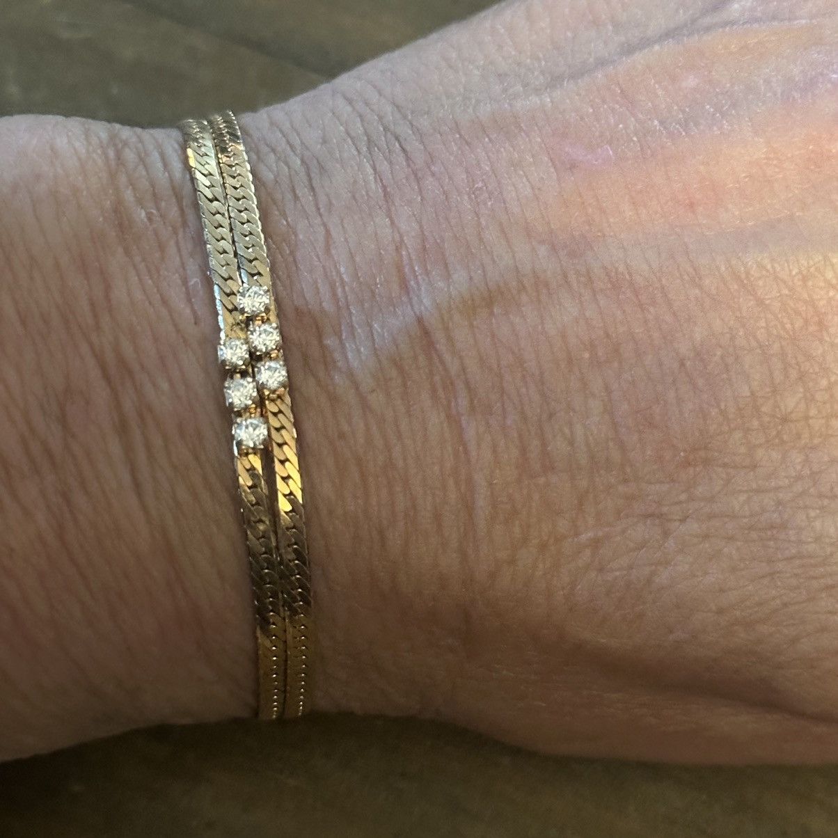 Vintage Vintage gold tone double chain rhinestone detail bracelet Size ONE SIZE - 3 Thumbnail