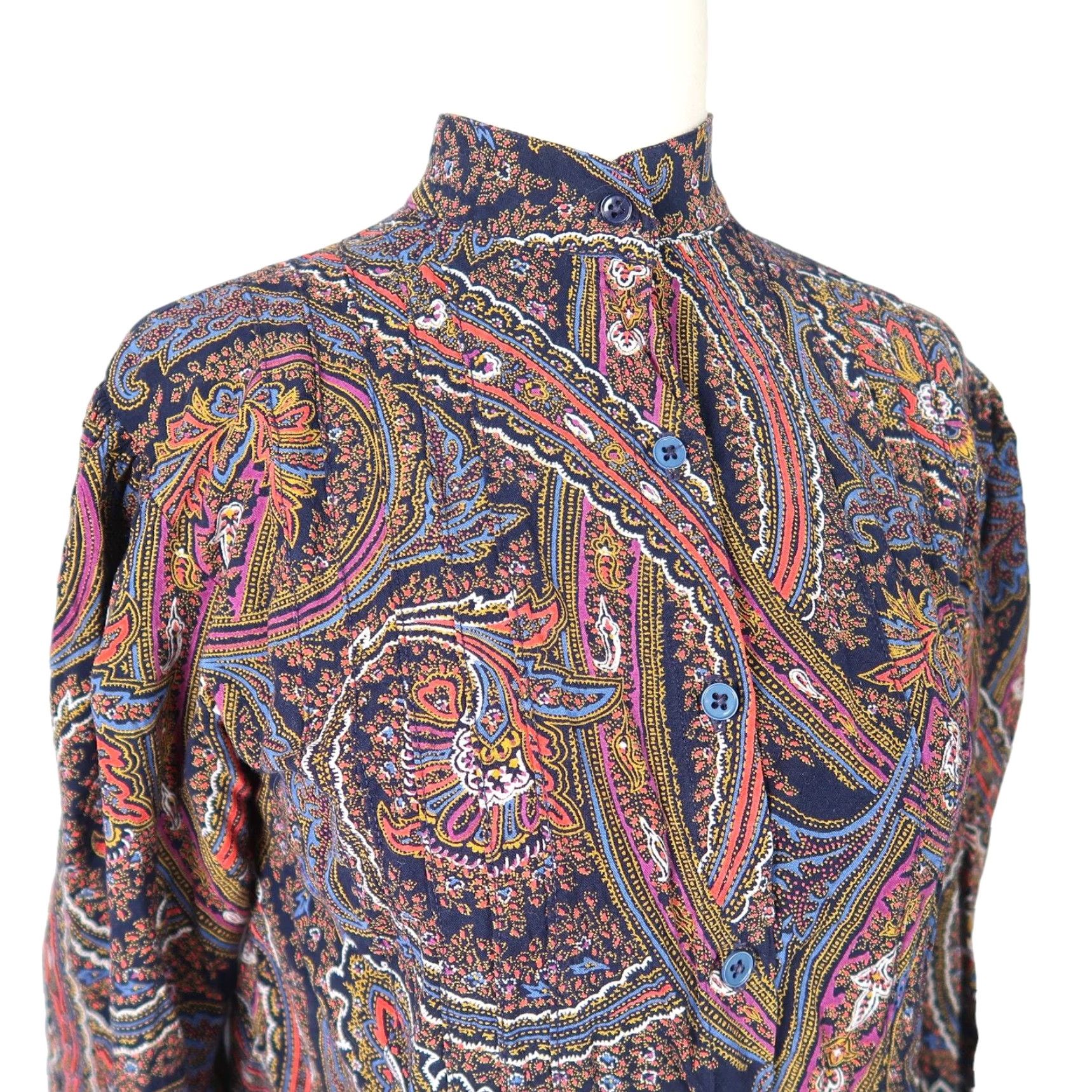 Jones New York VINTAGE Jones New York Navy Blue Paisley Print Blouse 90s 8 Women Long Sleeve Shirt top Size M / US 6-8 / IT 42-44 - 2 Thumbnail
