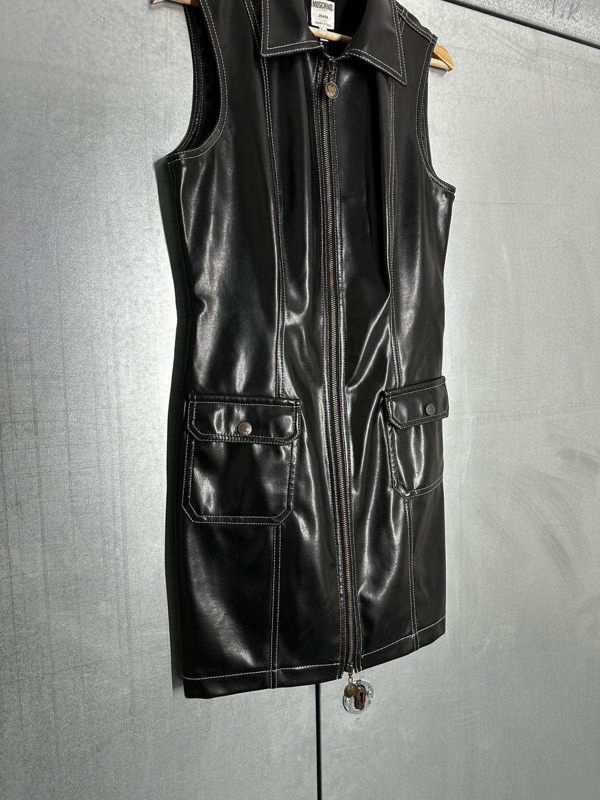 Moschino Moschino Vegan Leather Mini Dress Size XL / US 12-14 / IT 48-50 - 3 Thumbnail