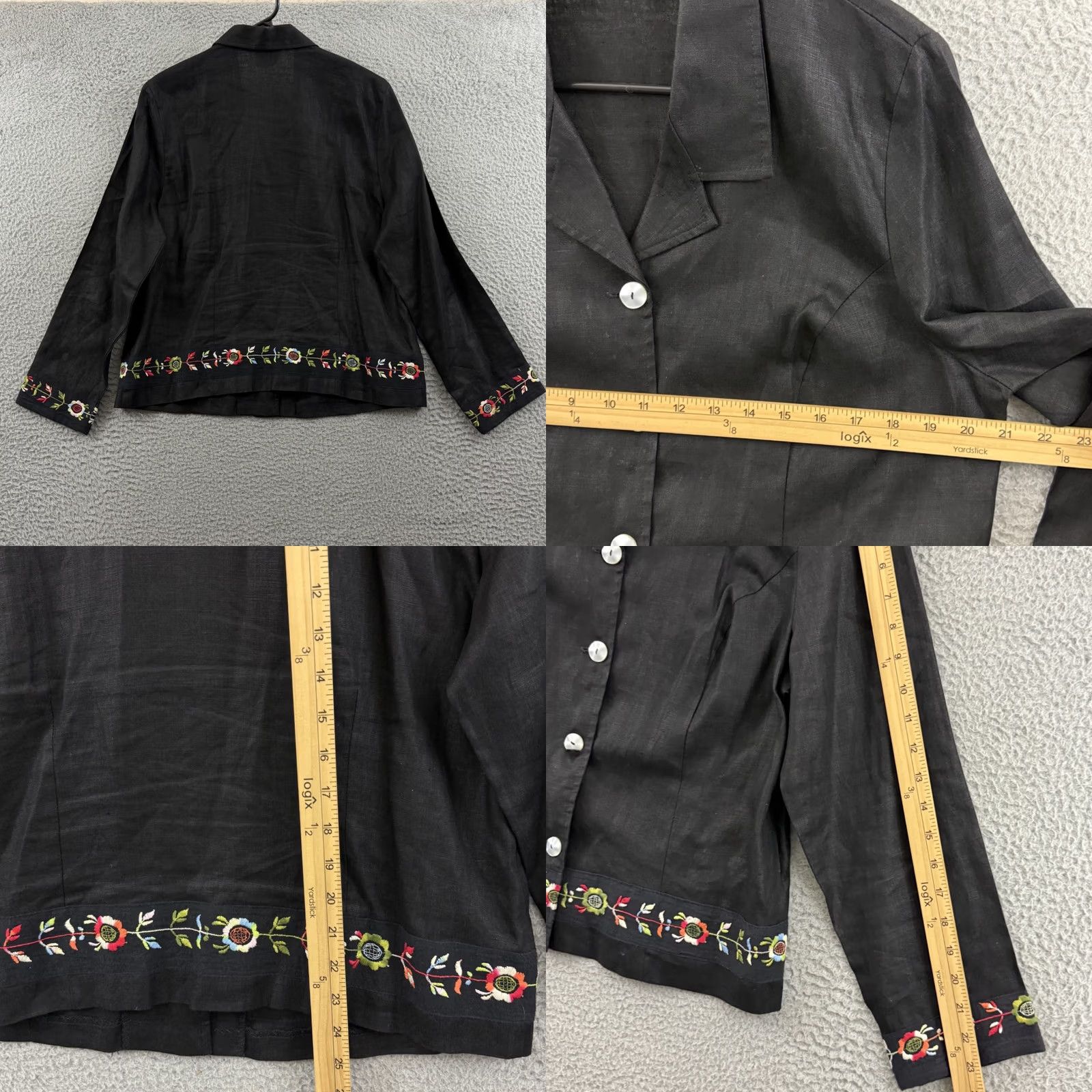 Vintage VINTAGE Clio Shirt Womens Large Black Linen Embroidered Button Boho Cottagecore Size M / US 6-8 / IT 42-44 - 8 Thumbnail