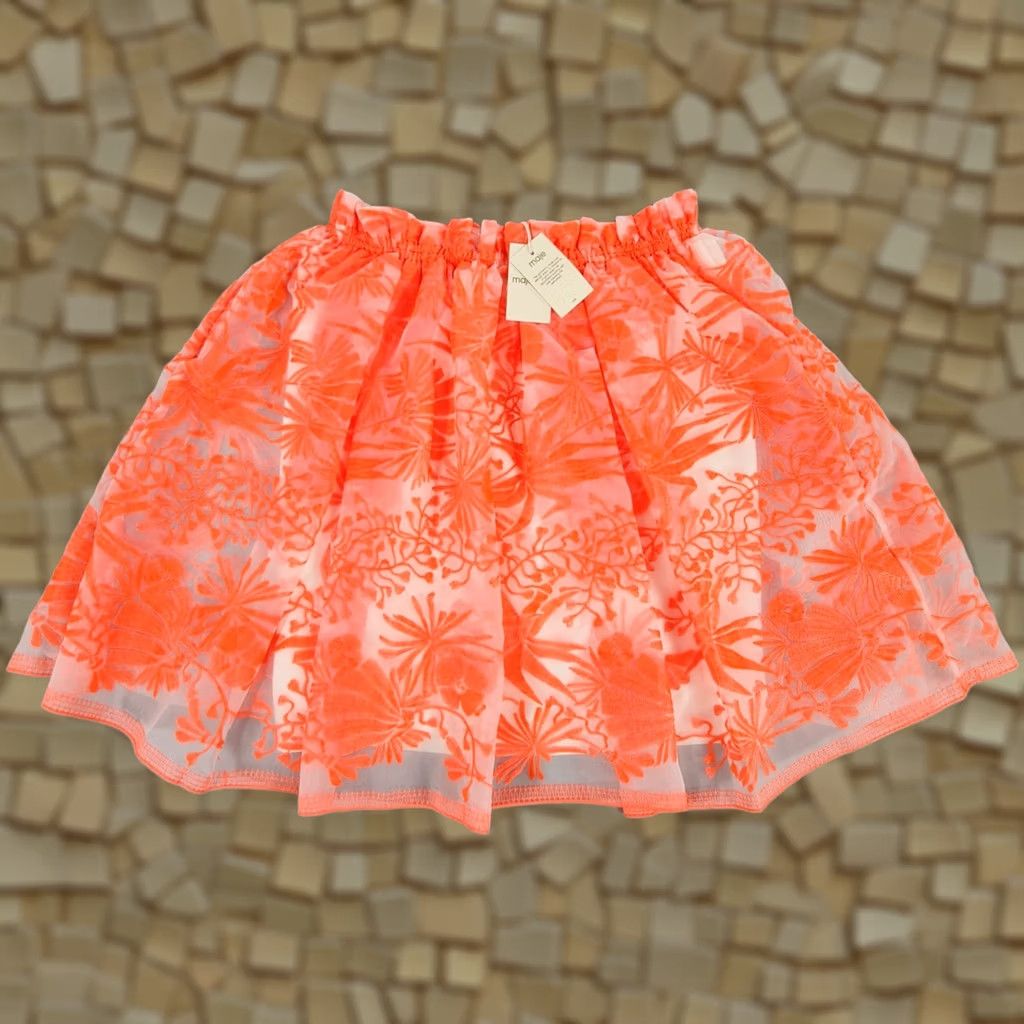 Maje VINTAGE? No — Maje Mini Skirt XS Orange Floral Pleated Elastic Waist Short Women Skirt Size 26" / US 2 / IT 38 - 1 Thumbnail