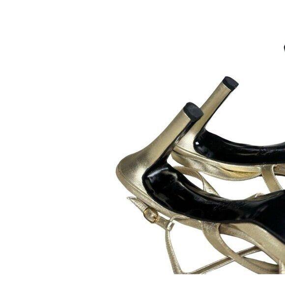 Vintage × Yves Saint Laurent Yves Saint Laurent Gold Metallic Leather 4″ Heeled Sandals S Size US 9 / IT 39 - 14 Thumbnail