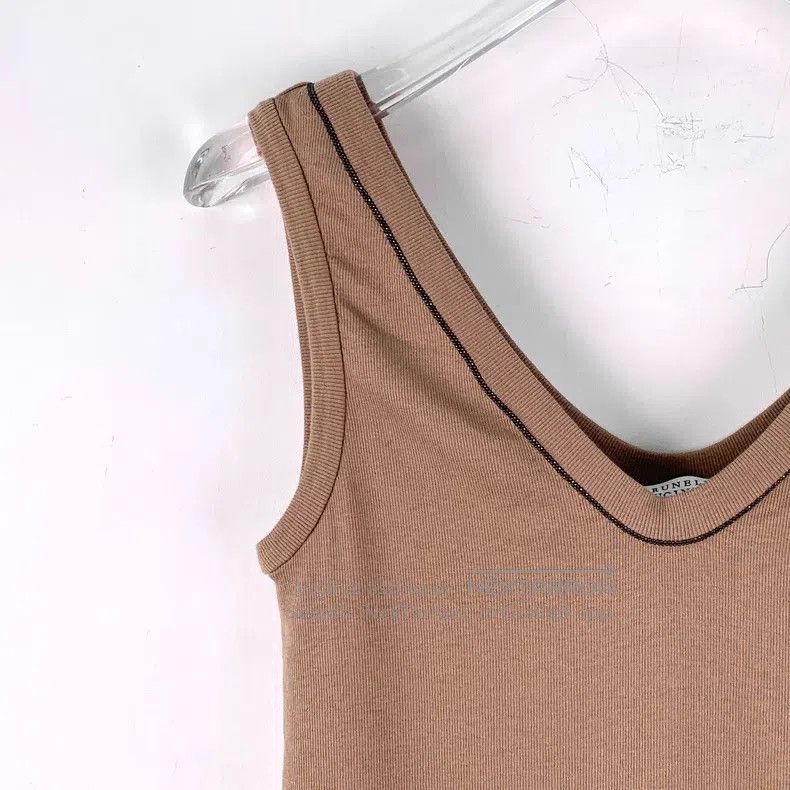 Brunello Cucinelli Brunello Cucinelli Dark brown sequin cotton V-neck sleevel Size S / US 4 / IT 40 - 3 Thumbnail