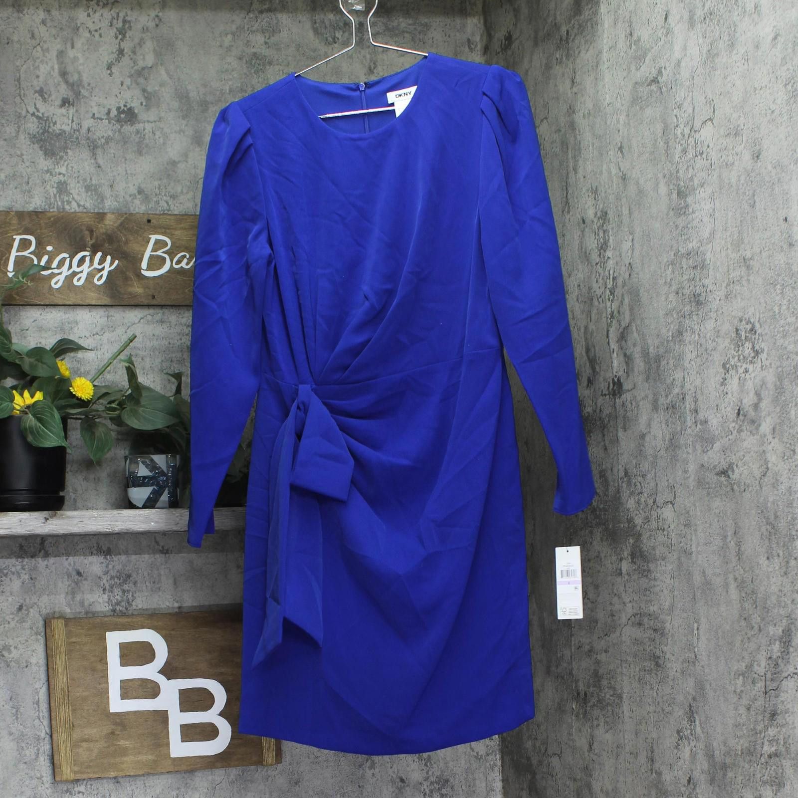 Nwt Dkny Solid Long-sleeve Dress Dd4jgd35 Radiant Blue 6