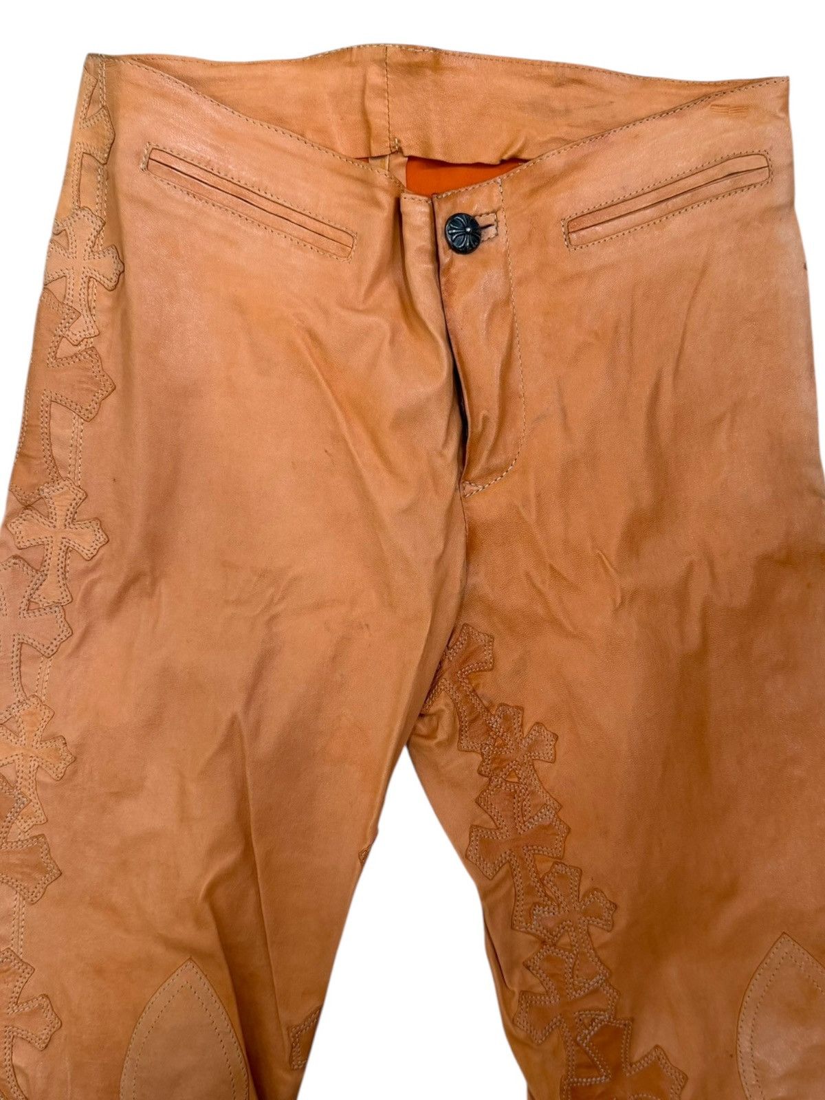 Chrome Hearts Chrome Hearts Orange Cross Flooded Leather Pants Size 26" / US 2 / IT 38 - 8 Thumbnail