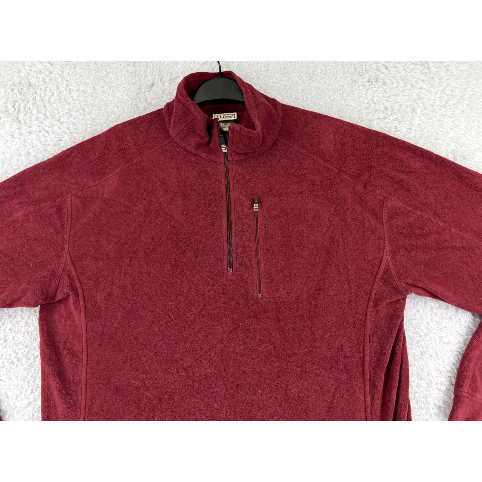 Vintage LL Bean Sweater Mens Large Red Long Sleeve 1/4 Zip Fleece 100% Polyester Pocket Size US L / EU 52-54 / 3 - 6 Thumbnail