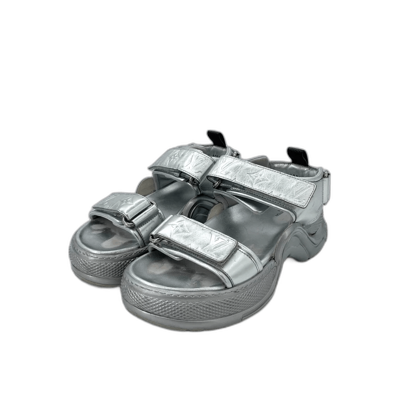 Louis Vuitton Louis Vuitton Lv Louis Vuitton Size 37 Silver Logo Print Thick Sole Sandals Size US 6 / IT 36 - 1 Thumbnail