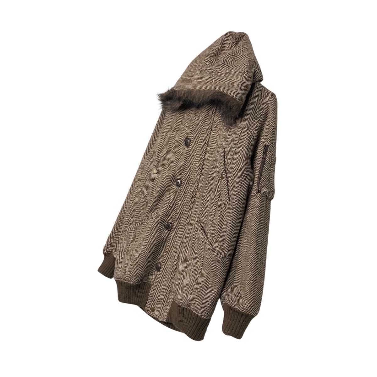 Japanese Brand 📌Vintage Wool Herringbone Fur Hoodie Jacket Size US M / EU 48-50 / 2 - 3 Thumbnail
