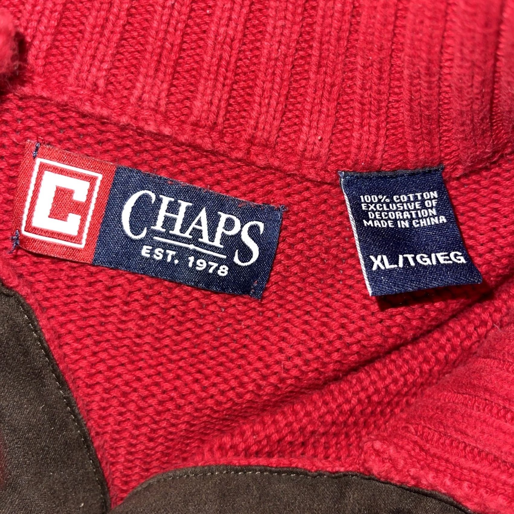 Chaps Chaps Men XL Red Pullover Sweater Long Sleeve Mock Turtle Neck 1/4 Button Down Elbow Patches Knit Cotton Size US XL / EU 56 / 4 - 5 Thumbnail