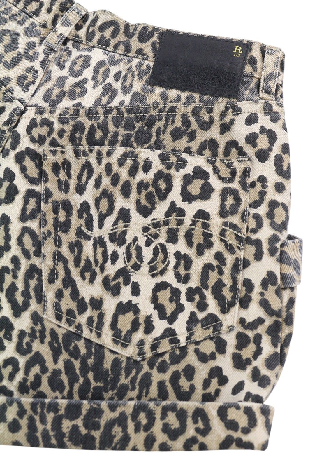 R13 POUCH POCKET 24 Denim Rigid Leopard Turn-Up Shorts 85097 Size 24" / US 00 / IT 34 - 7 Thumbnail