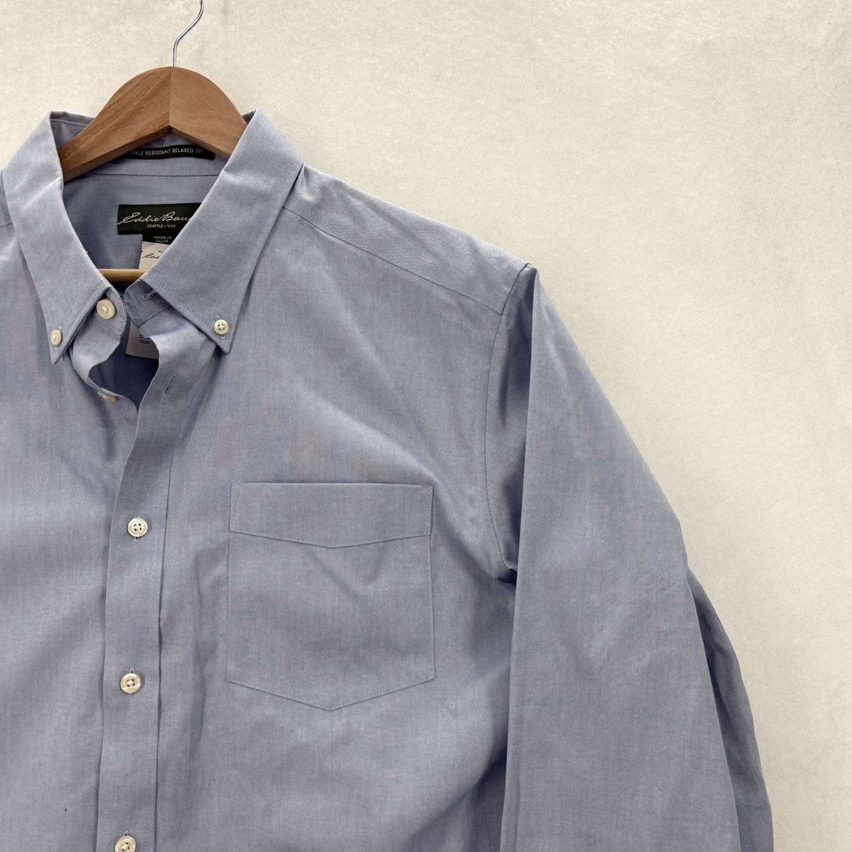 Eddie Bauer Eddie Bauer Mens XLT Blue Solid Long Sleeve Button Down Shirt Wrinkle Resistant Size US XL / EU 56 / 4 - 2 Thumbnail