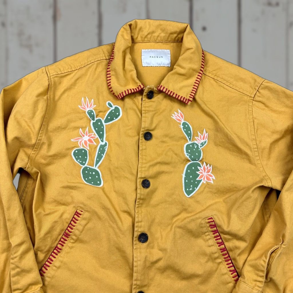 Pacsun PacSun Jacket Men Small Yellow Mustard Cactus Embroidered Button Up Canvas Windbreaker Size US S / EU 44-46 / 1 - 1 Thumbnail