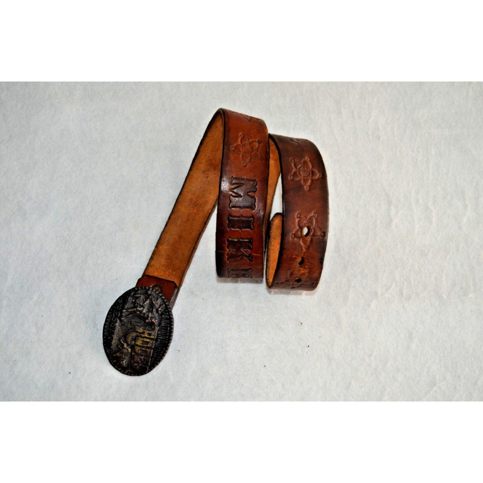 Vintage VINTAGE tooled leather belt Mike 1978 International Finals Rodeo Hesston Belt Mens 38 Brown Leather Western Bohemian Style Size 38 - 3 Thumbnail
