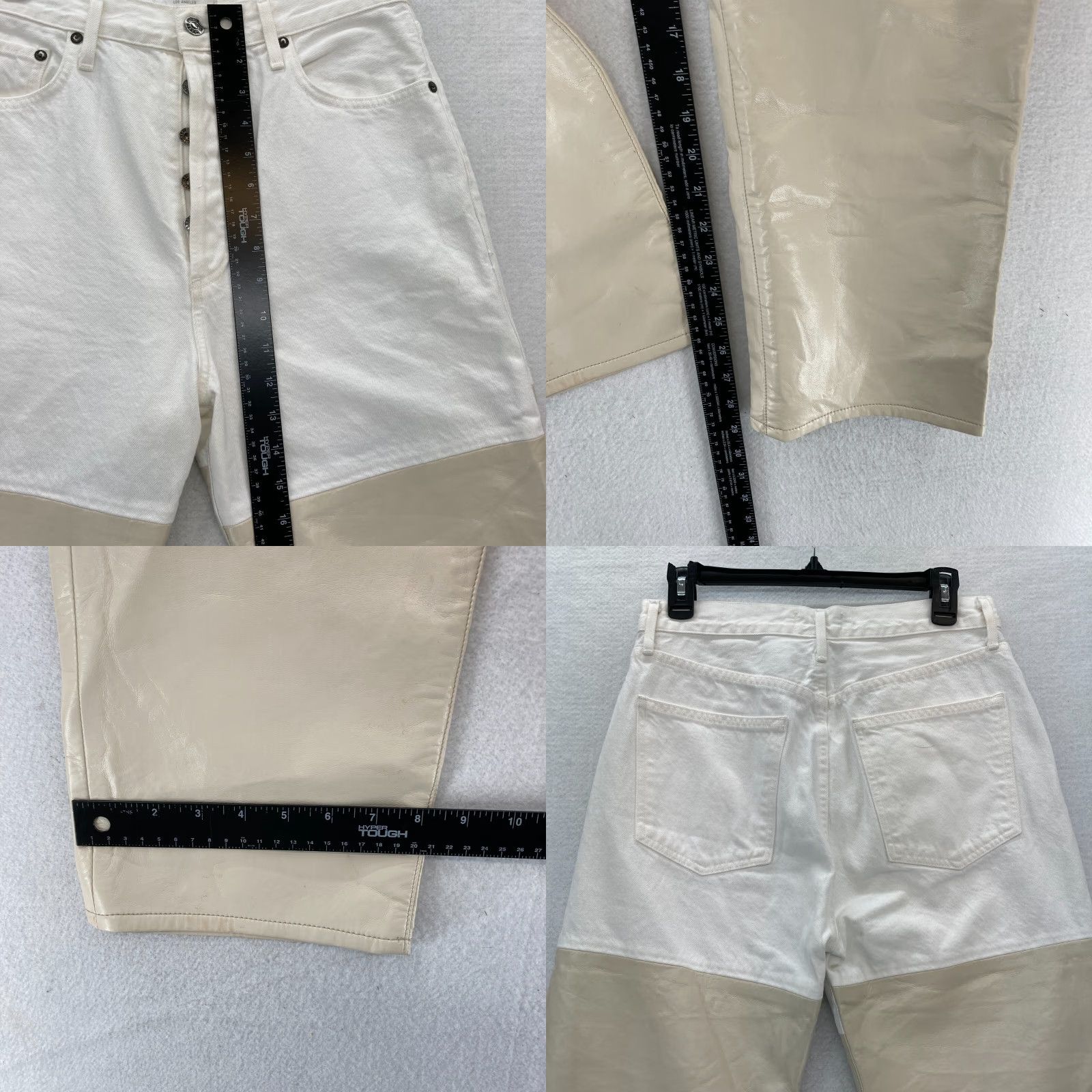 Agolde AGOLDE Pieced 90s' Pinch Waist Jeans Women's 28 White Denim Leather Legs Size 28" / US 6 / IT 42 - 9 Thumbnail