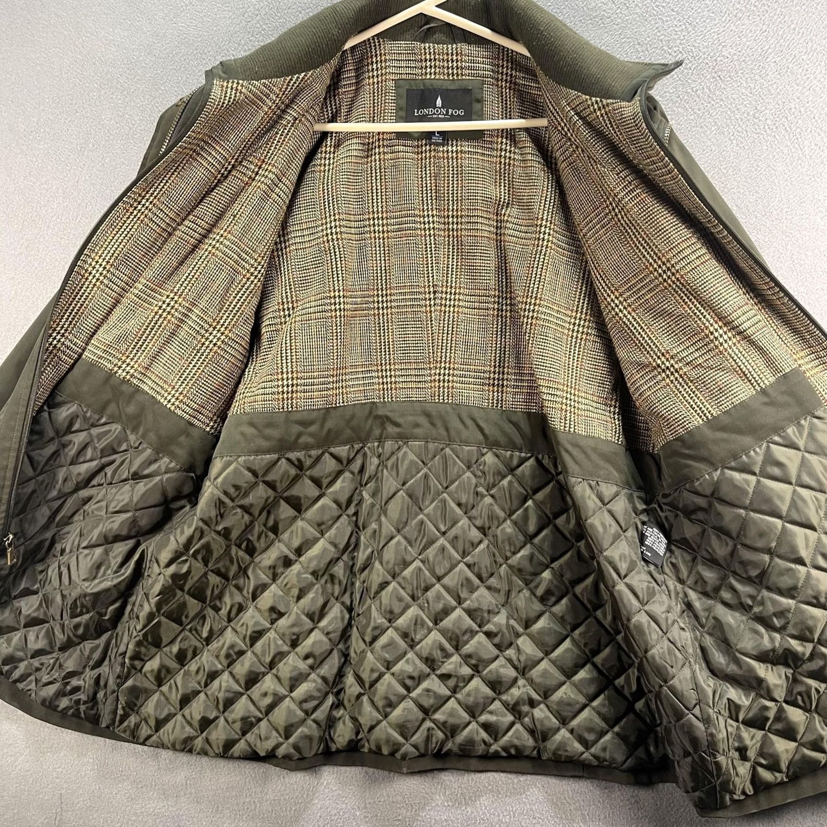London Fog London Fog Jacket Womens Large Olive Green Quilted Utility Pockets Plaid Lining Size L / US 10 / IT 46 - 7 Thumbnail
