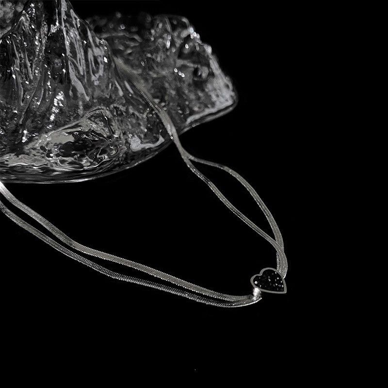 Other Silver Titanium Steel Necklace Black Heart Pendant Size ONE SIZE - 4 Thumbnail