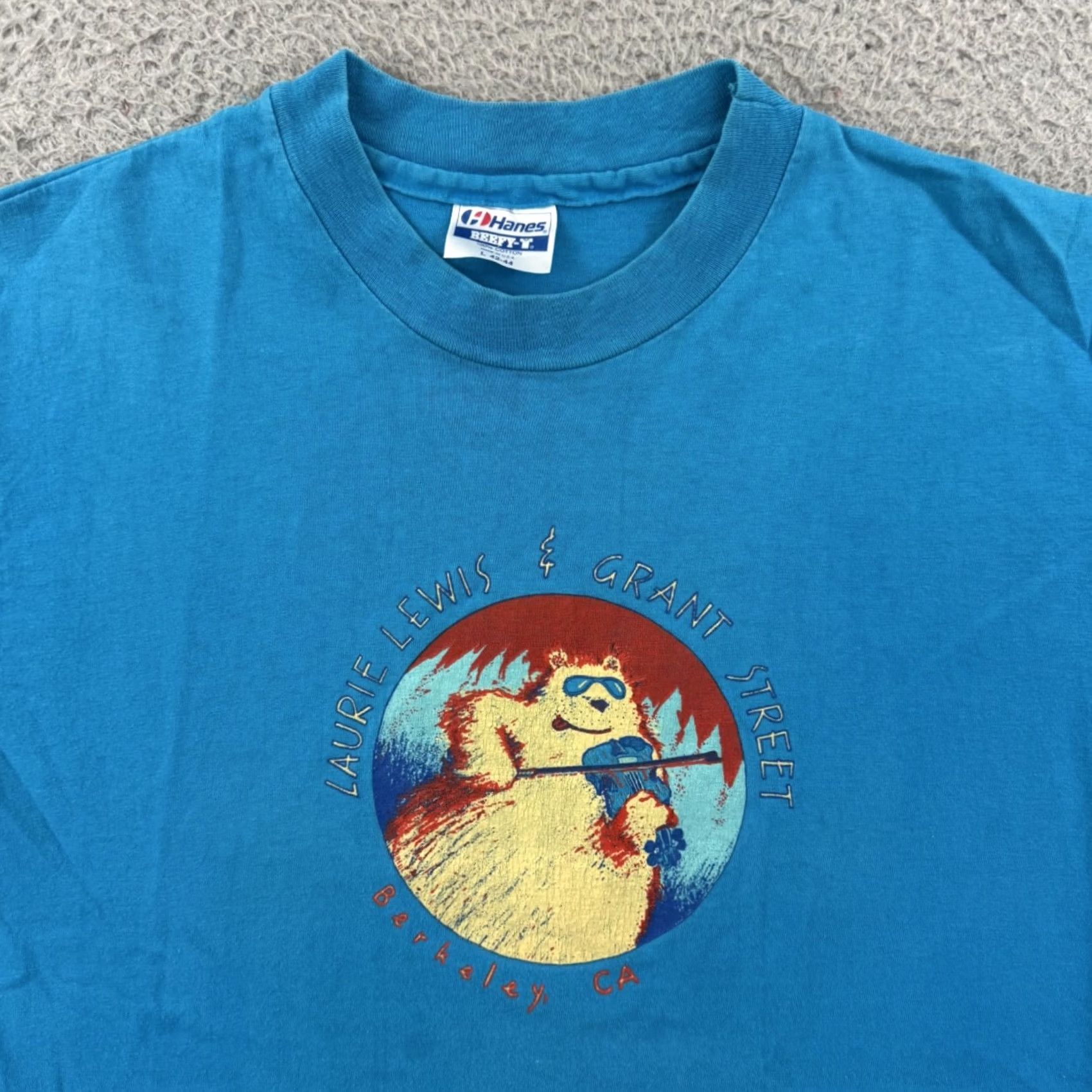 Hanes VINTAGE Laurie Lewis Grant Street Shirt Mens Medium Blue 80s Berkeley California Size US M / EU 48-50 / 2 - 3 Thumbnail