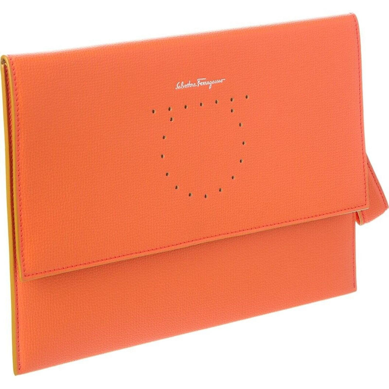 Salvatore Ferragamo Ferragamo Women's Gancini Leather Clutch Wristlet Orange Size ONE SIZE - 5 Thumbnail
