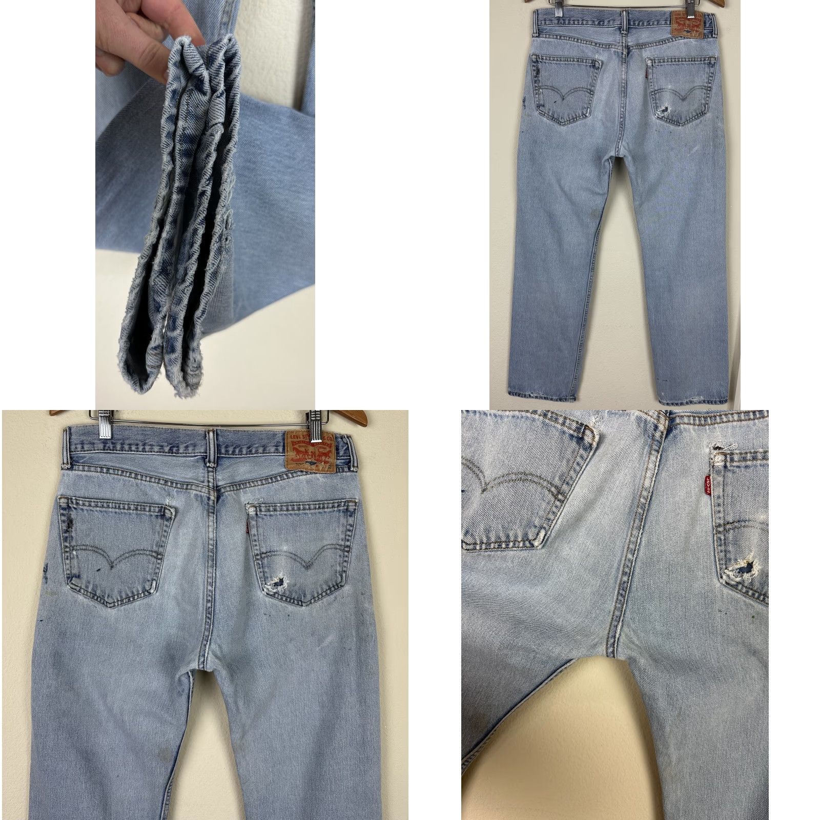 Levi's VINTAGE Levi's 505 Denim Jeans 33x31 ACTUAL THRASHED Paint Splatter Workwear Distressed Holes 80s 90s Mens Jeans Size US 33 - 8 Thumbnail