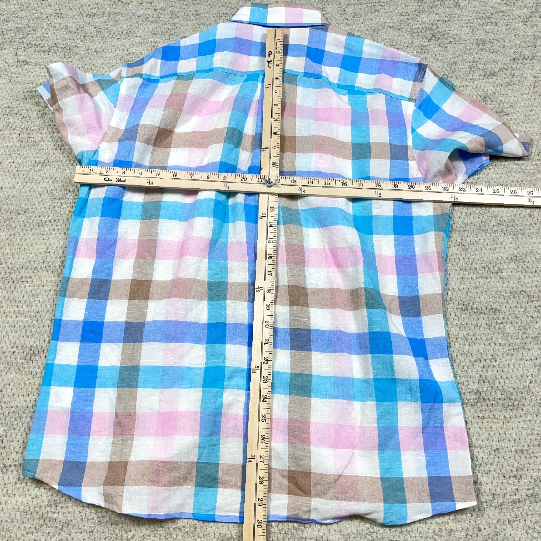 johnnie-O johnnie-O Shirt Men Large Blue Pink Button Up Linen Lyocell Camp Size US L / EU 52-54 / 3 - 7 Thumbnail