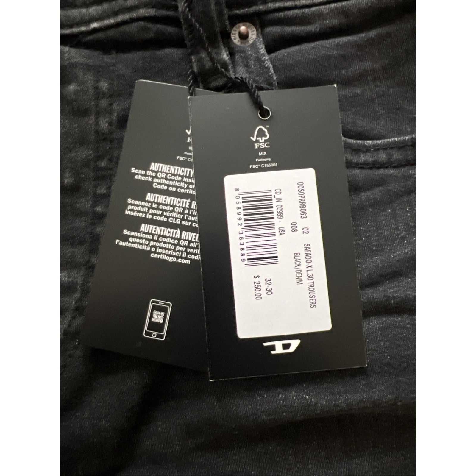 Diesel Diesel Mens Safado Straight Fit Jeans RB063 Black Size 32/30 Size US 32 / EU 48 - 7 Thumbnail