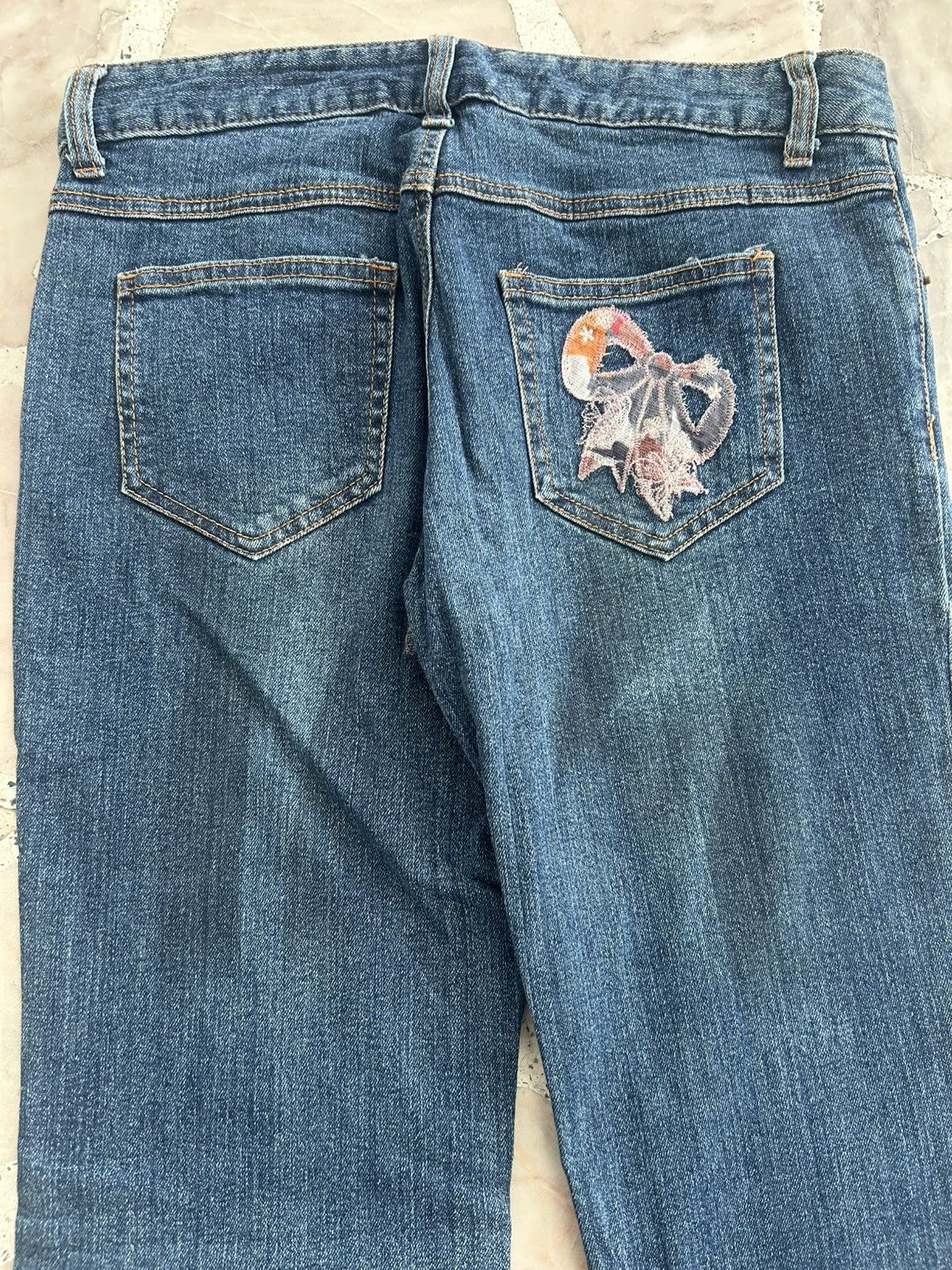 Japanese Brand Playchess Japan Flare Denim Floral Embroidered Vintage Jeans Size 29" - 11 Thumbnail