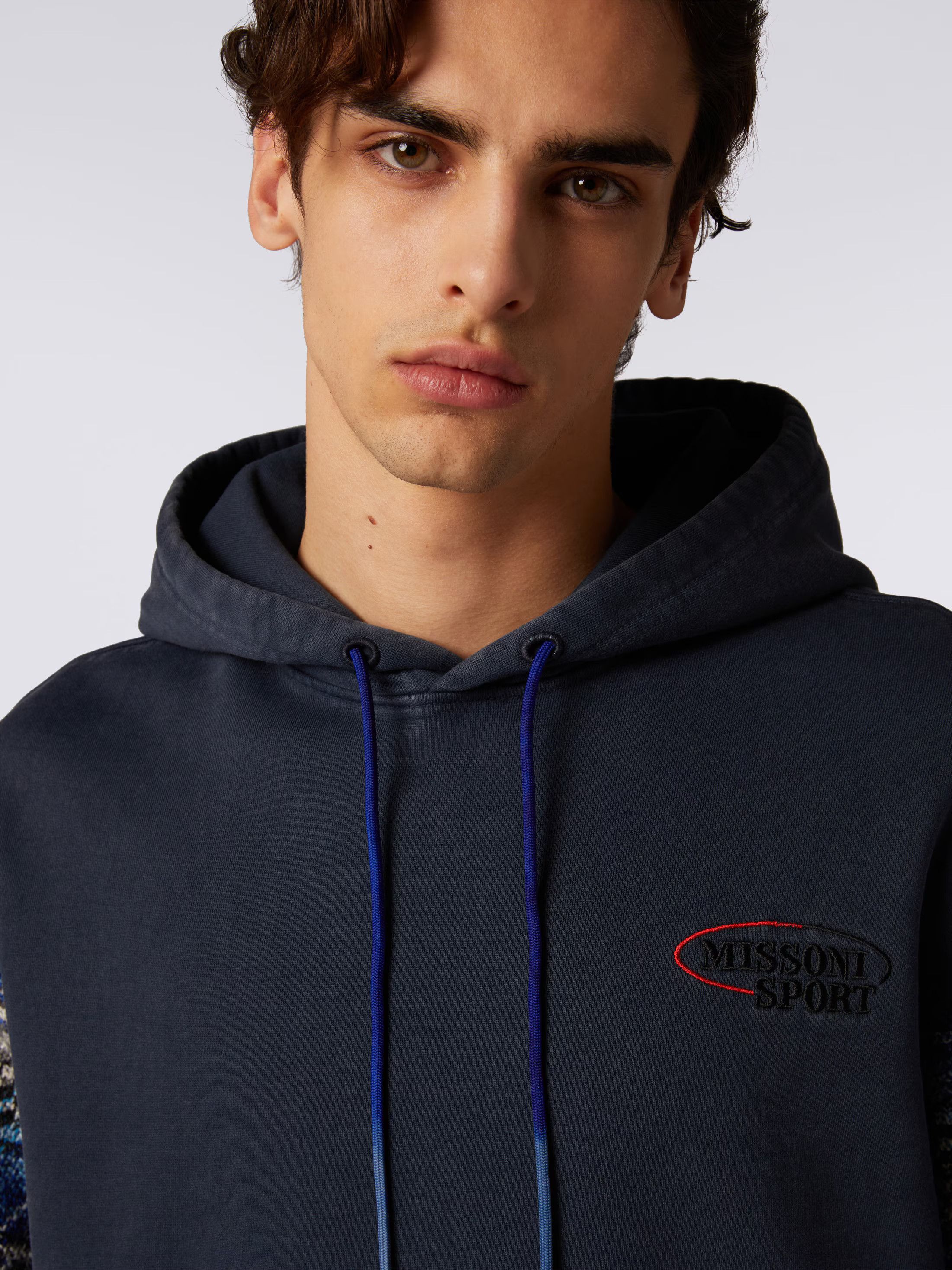 Missoni o1mle1025 Knit Sleeve Insert Logo Hoodie in Dark Blue Size US M / EU 48-50 / 2 - 5 Thumbnail