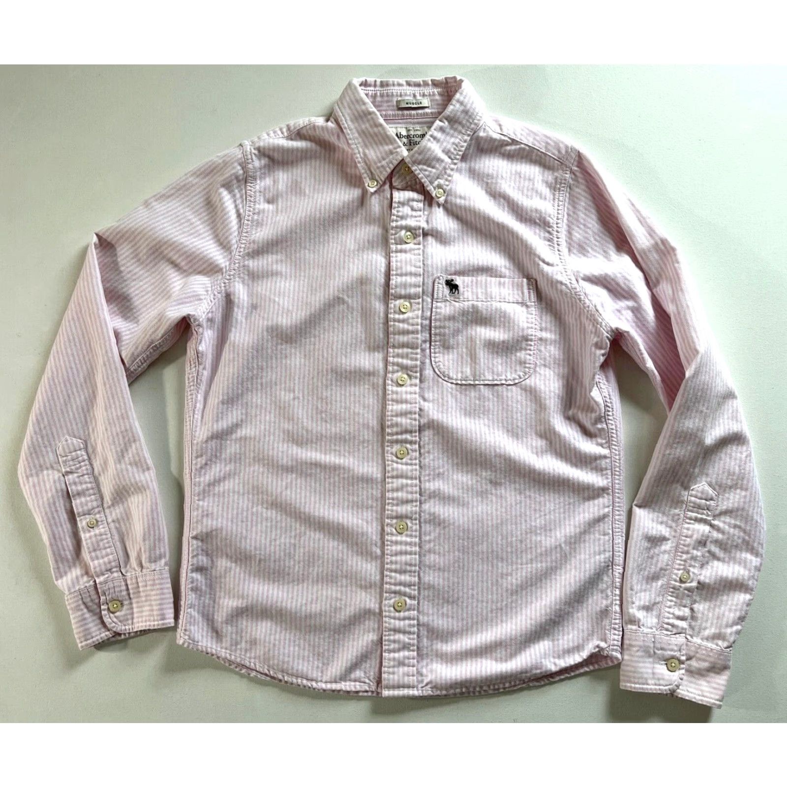 Abercrombie & Fitch VINTAGE Abercrombie & Fitch Men’s Button-Down Oxford Shirt Striped Pink Sz M Muscle Fit Size US M / EU 48-50 / 2 - 3 Thumbnail