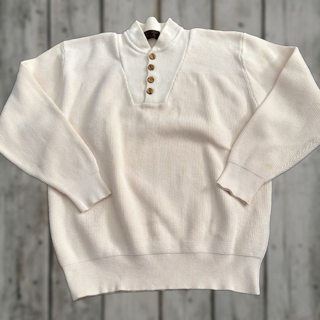 Eddie Bauer VINTAGE Eddie Bauer Sweater Mens XLT Tall Beige Henley Fisherman 100% Cotton Knit Button Ribbed Knit Not Frayed? Size US XL / EU 56 / 4 - 1 Thumbnail