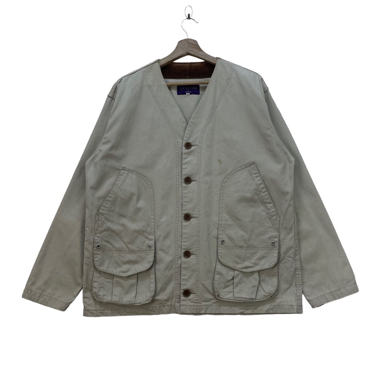 image of J C Penney x Nepenthes New York Nepenthes Disstressed Collar Less Casual Jacket in Cream (Size Medi