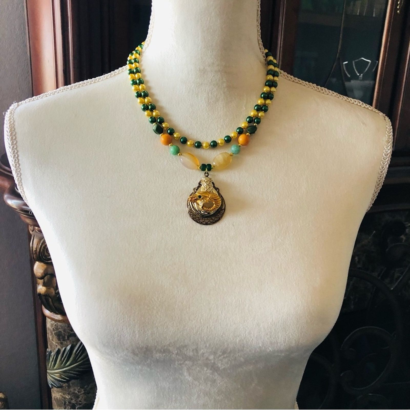 Handmade Handcrafted repurpose double strand KJL emerald ram necklace Size ONE SIZE - 5 Thumbnail
