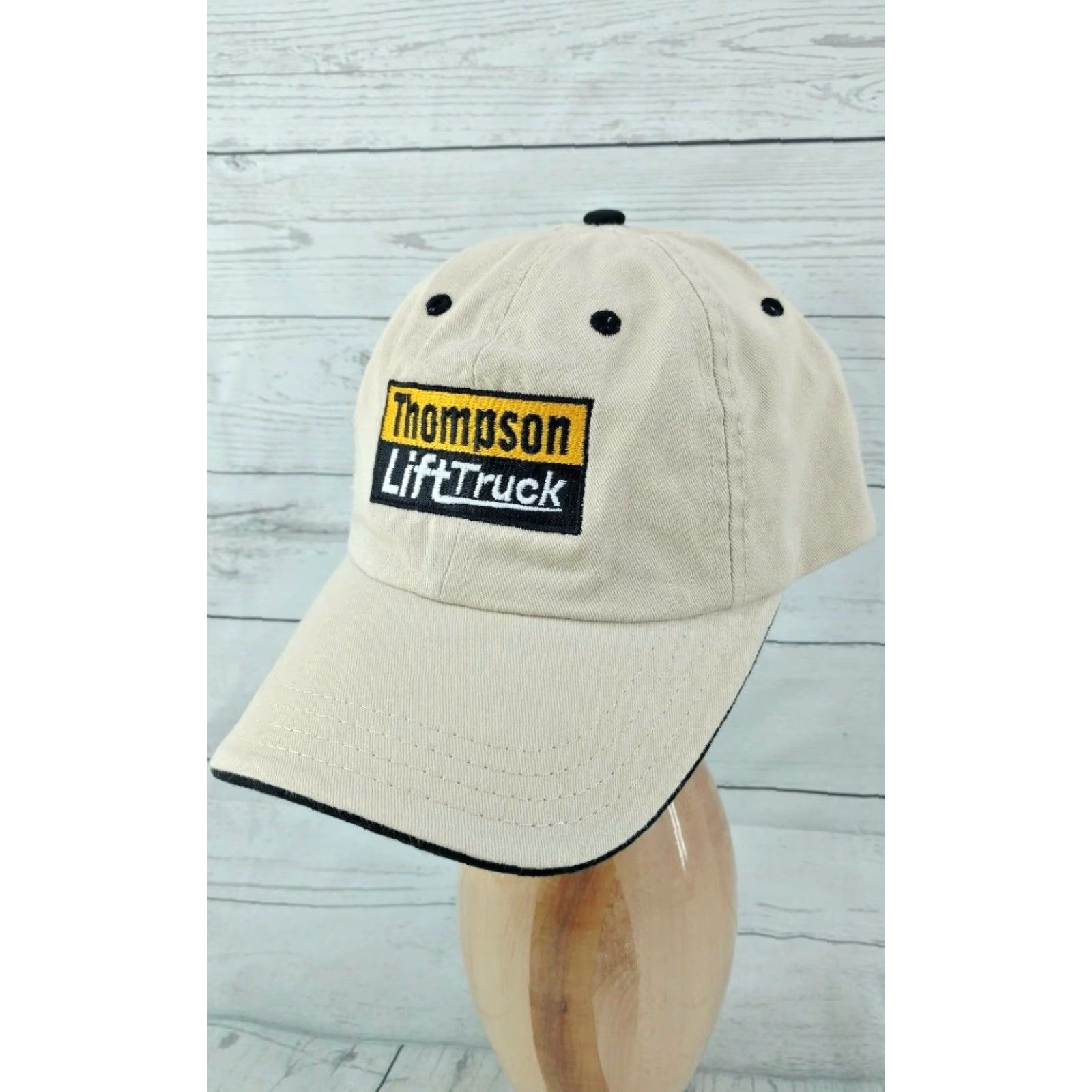 Vintage Thompson CAT LIFT TRUCKS Khaki Adjustable Strap Hat Hat Mens Baseball Cap Strapback 100% Cotton"} Size ONE SIZE - 2 Thumbnail