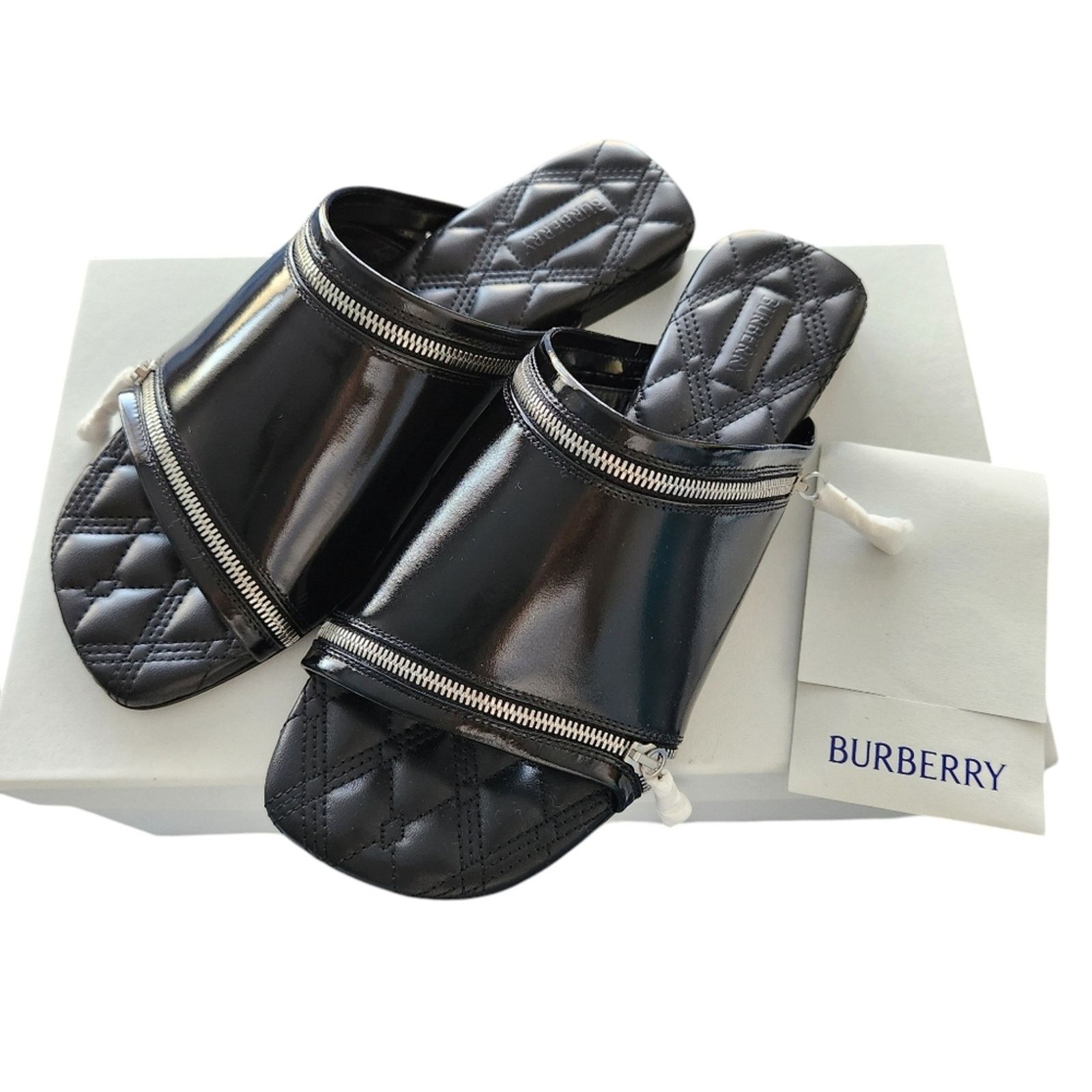 Burberry BURBERRY Leather Zip Sandals Black 37 Designer Quiet Luxury Size US 6 / IT 36 - 1 Thumbnail