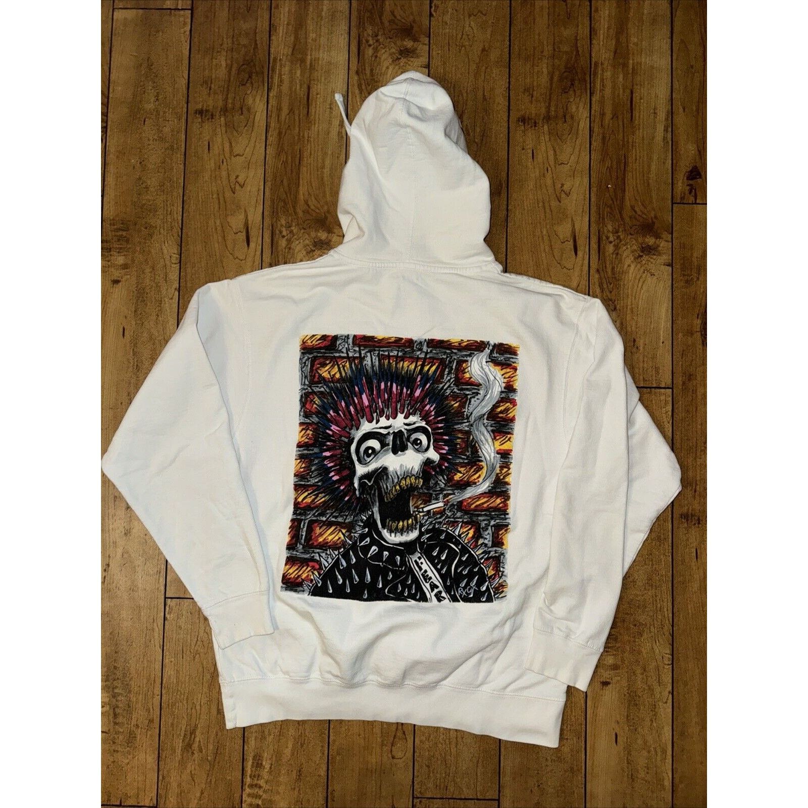 Japanese Brand × Vintage Anmals Magazine Punk Skull Hoodie White Large 22x27 Flames Size US L / EU 52-54 / 3 - 6 Thumbnail