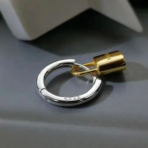 Other Titanium Steel Gold Lock Dangle Drop Earrings for Men Women Size ONE SIZE - 3 Thumbnail