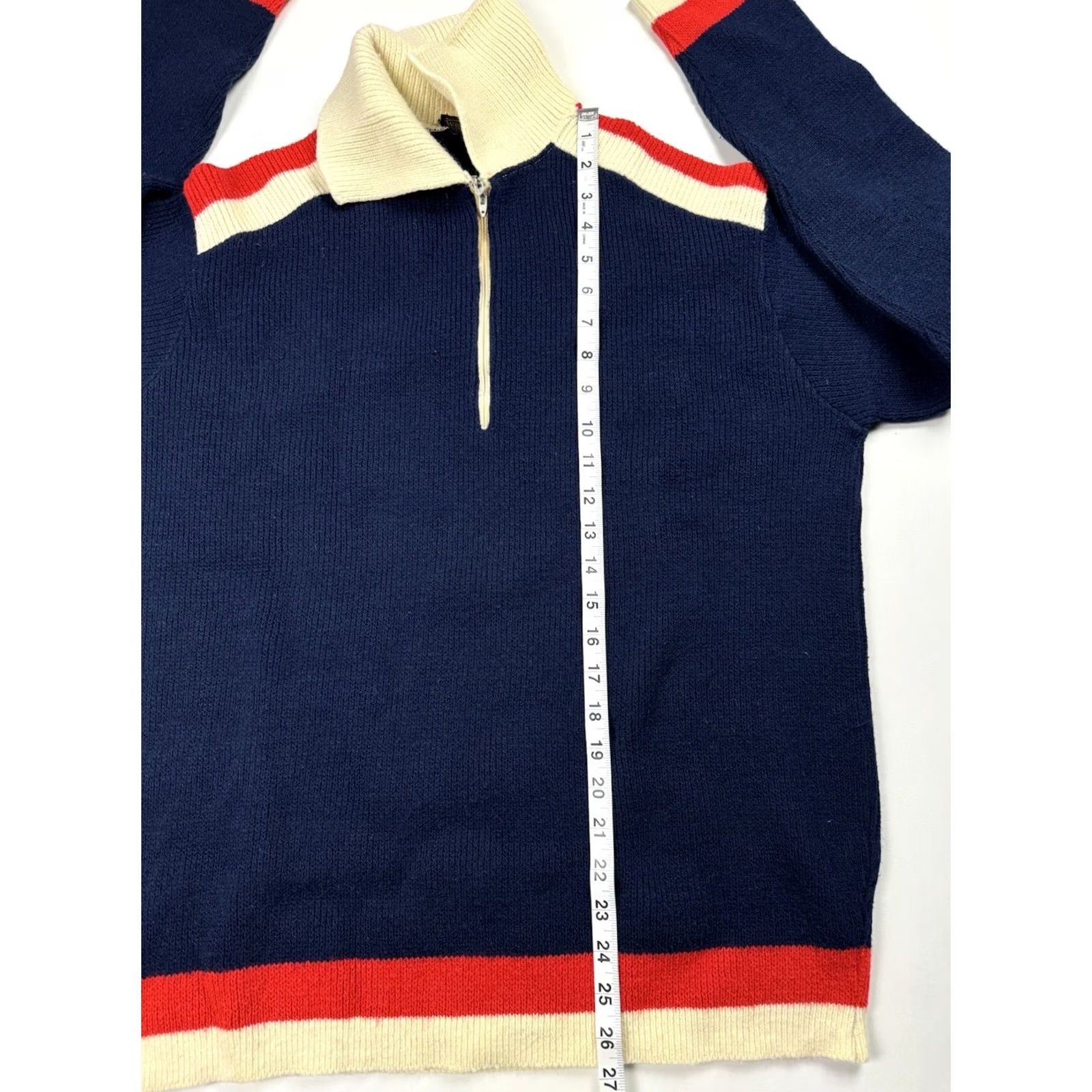 Sears VINTAGE Sears Sweater Wool 1/4 Zip Pullover Striped Knit Unisex Adults L Red 70s Mens Womens Boys Girls Size US L / EU 52-54 / 3 - 6 Thumbnail