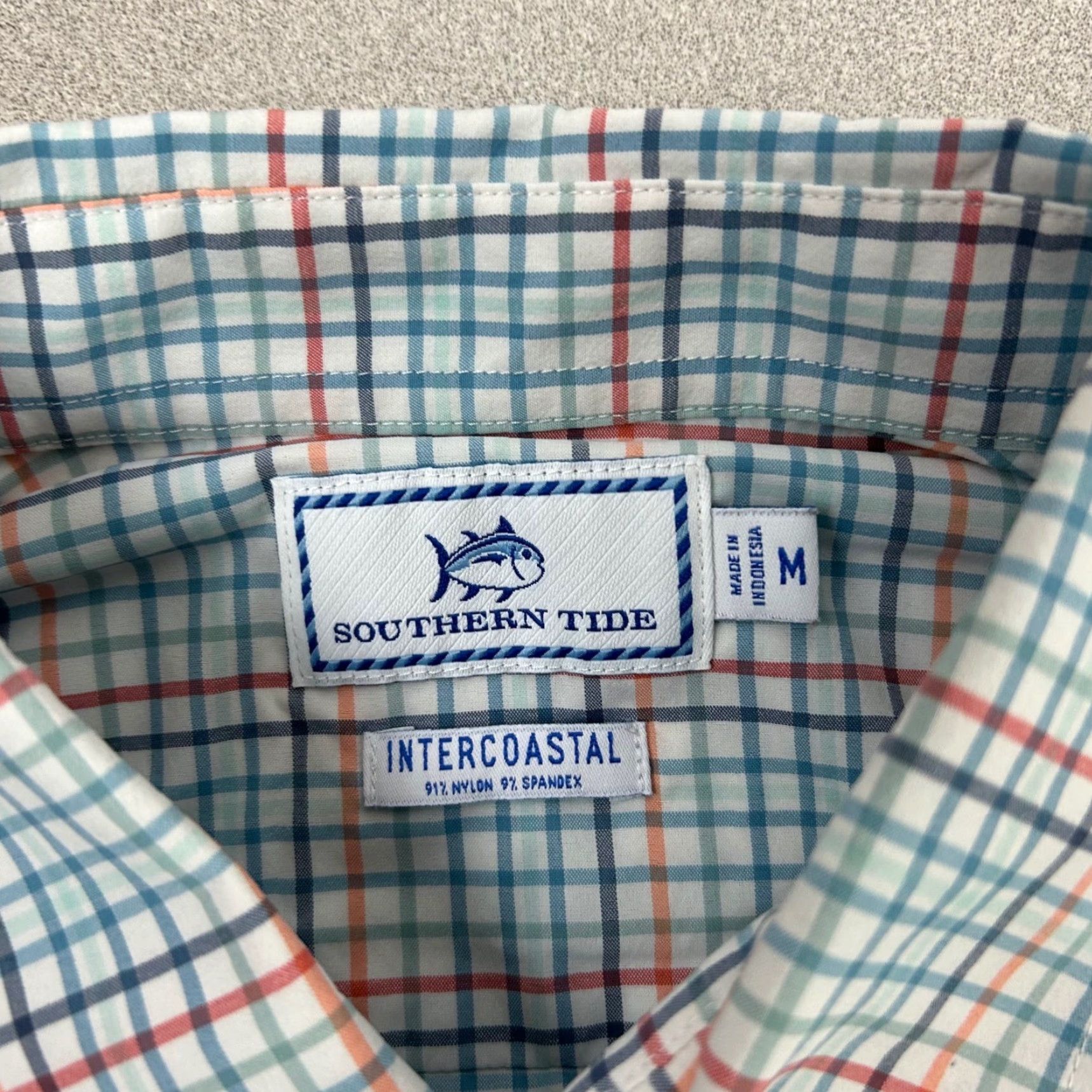 Southern Tide Southern Tide Intercoastal Shirt Mens Medium Blue Orange Plaid Performance 9136 Size US M / EU 48-50 / 2 - 3 Thumbnail