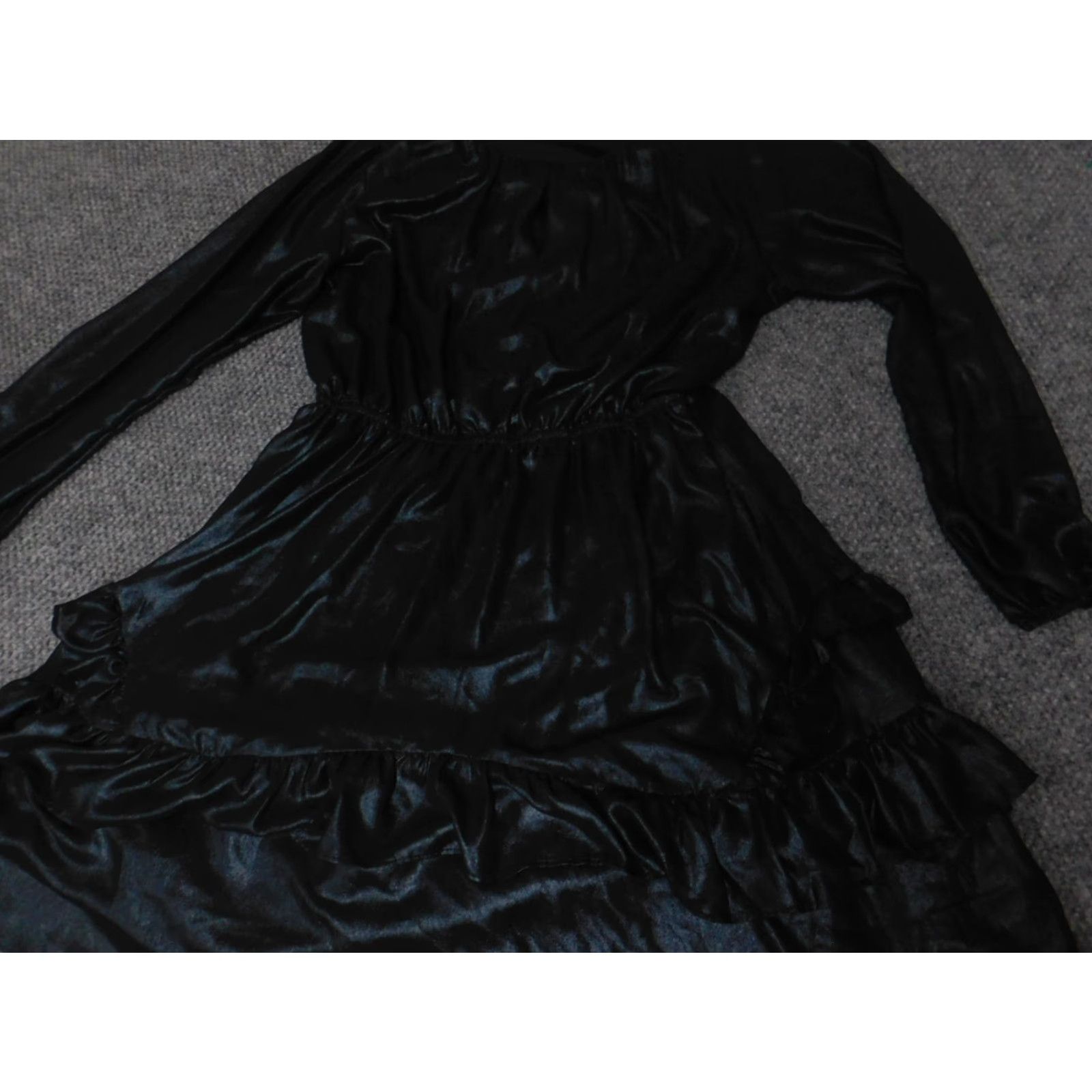 Vintage Simply Vera Vera Wang Dress Womens A-Line Midi Blue Short Sleeve Raglan Ruffle Zip L Crew Neck Cotton Rayon Solid Pattern Size L / US 10 / IT 46 - 2 Thumbnail