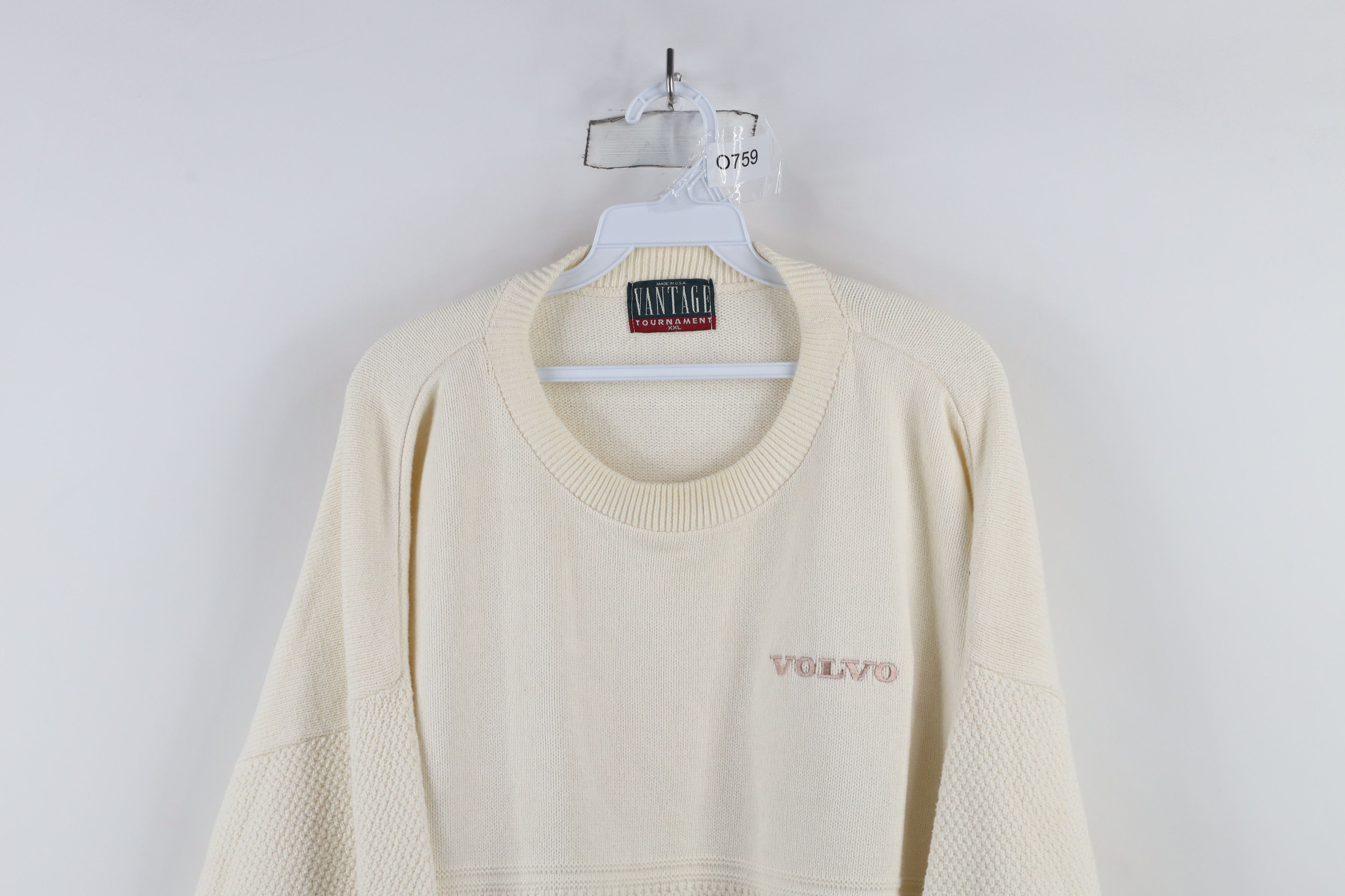 Vintage Vintage 90s Volvo Car Knit Crewneck Sweater Cream USA Size US XXL / EU 58 / 5 - 2 Thumbnail