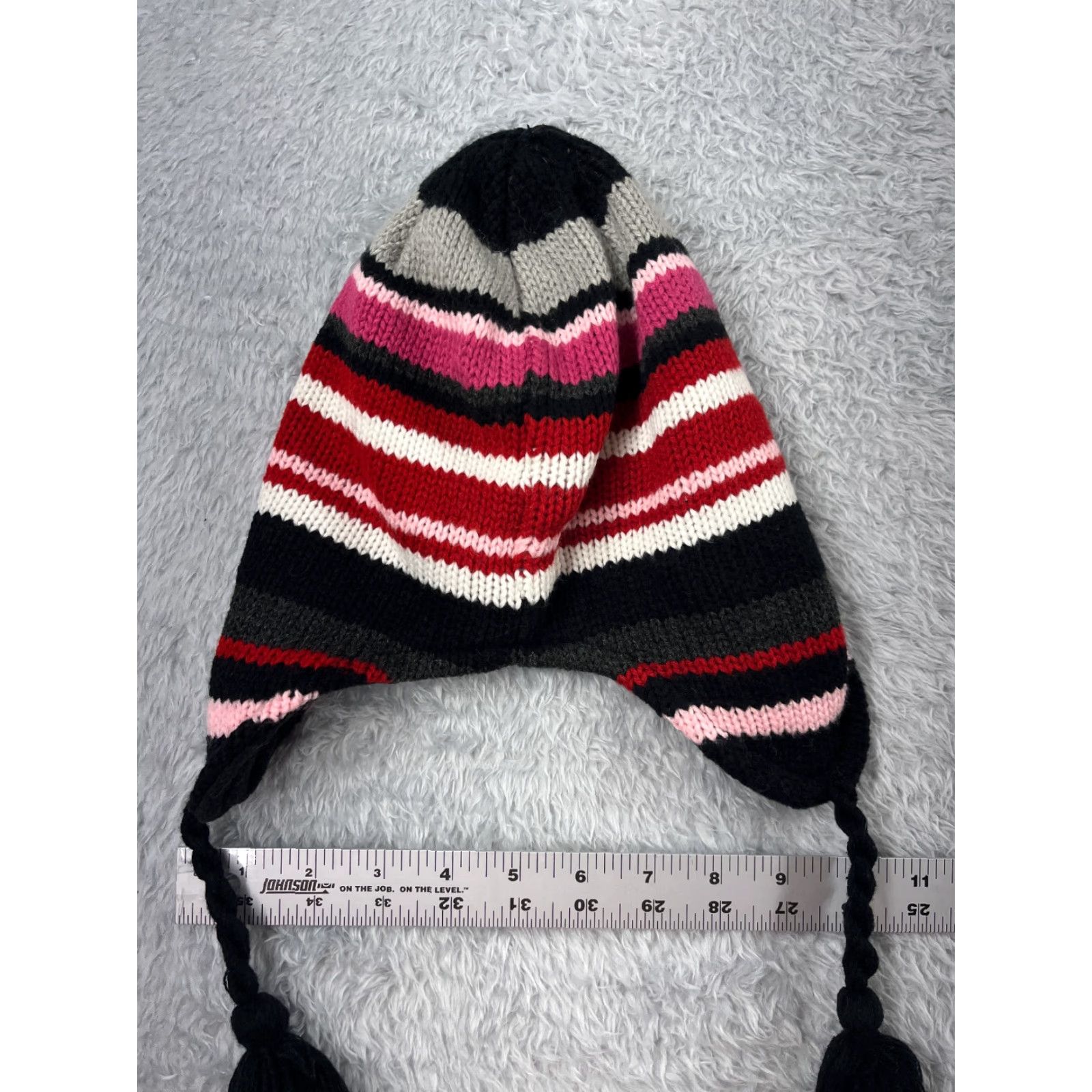 Pinko Accessory Network Beanie Toque Adult OS Red Pink Striped Ear Flaps Acrylic Poly Size ONE SIZE - 4 Thumbnail