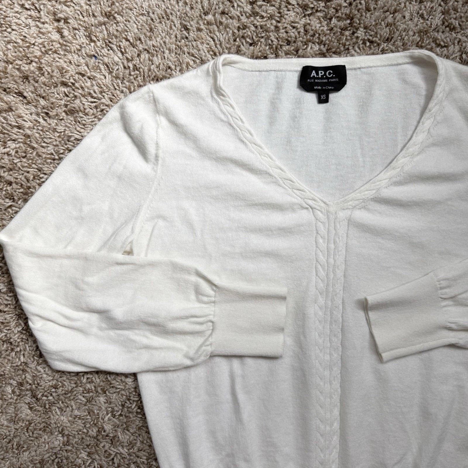 A.P.C. A.P.C. White V Neck Sweater Cotton Size XS Cashmere Wool Size XS / US 0-2 / IT 36-38 - 3 Thumbnail