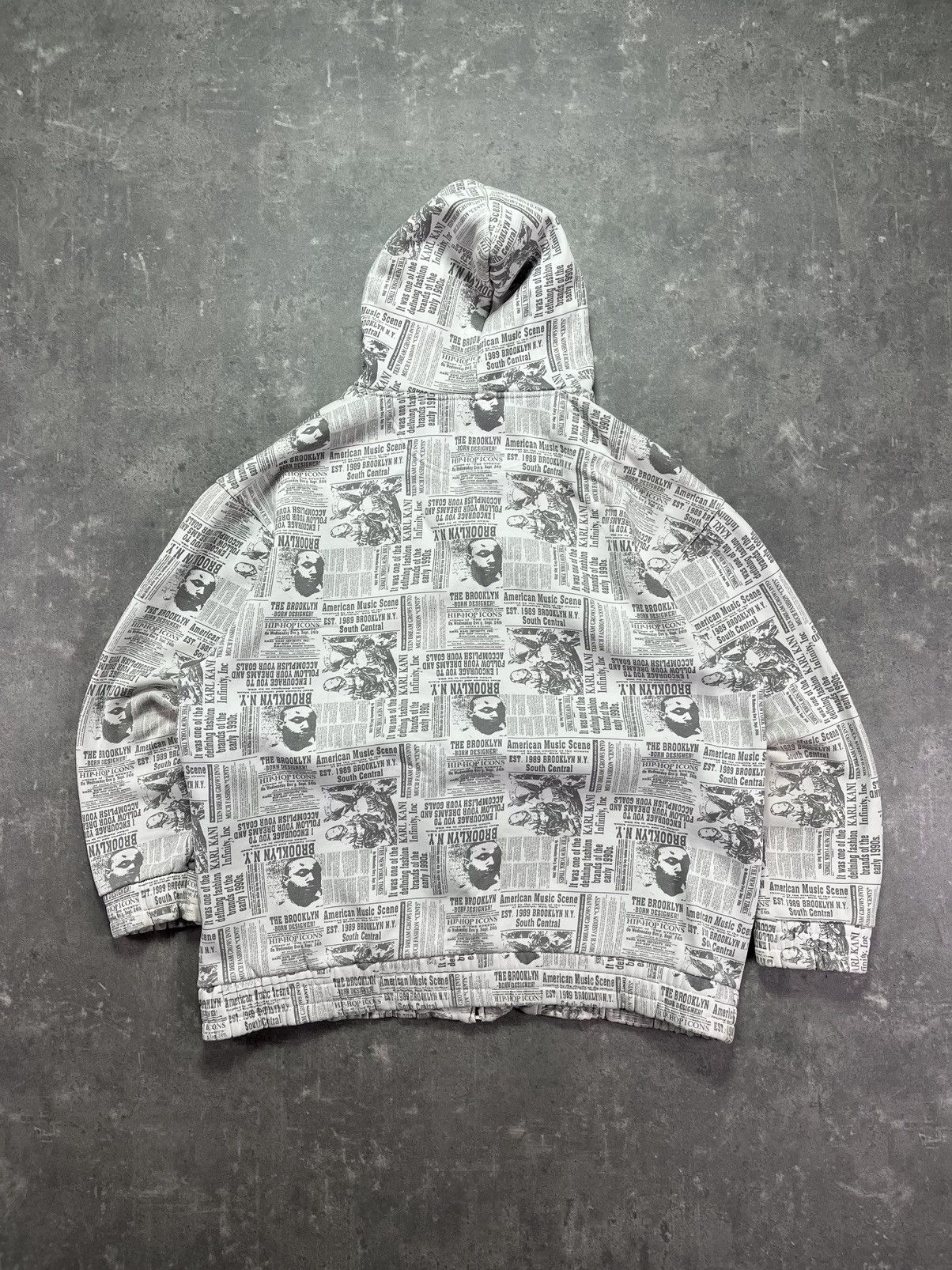 Karl Kani 00s Karl Kani Baggy Newspaper AOP Heavy Zip Hoodie Jacket XL Size US XL / EU 56 / 4 - 2 Thumbnail