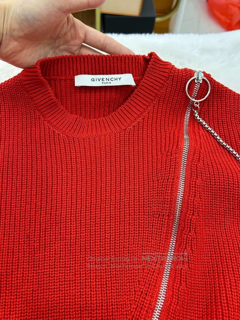 Givenchy Givenchy Red and Silver Dual-Zip Irregular Knit Sweater Size US M / EU 48-50 / 2 - 4 Thumbnail