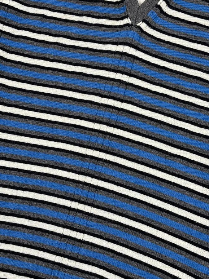 Dirk Bikkembergs 2000s Bikkembergs Blue Striped V-Neck Sweater Wool Collar Size US M / EU 48-50 / 2 - 7 Thumbnail