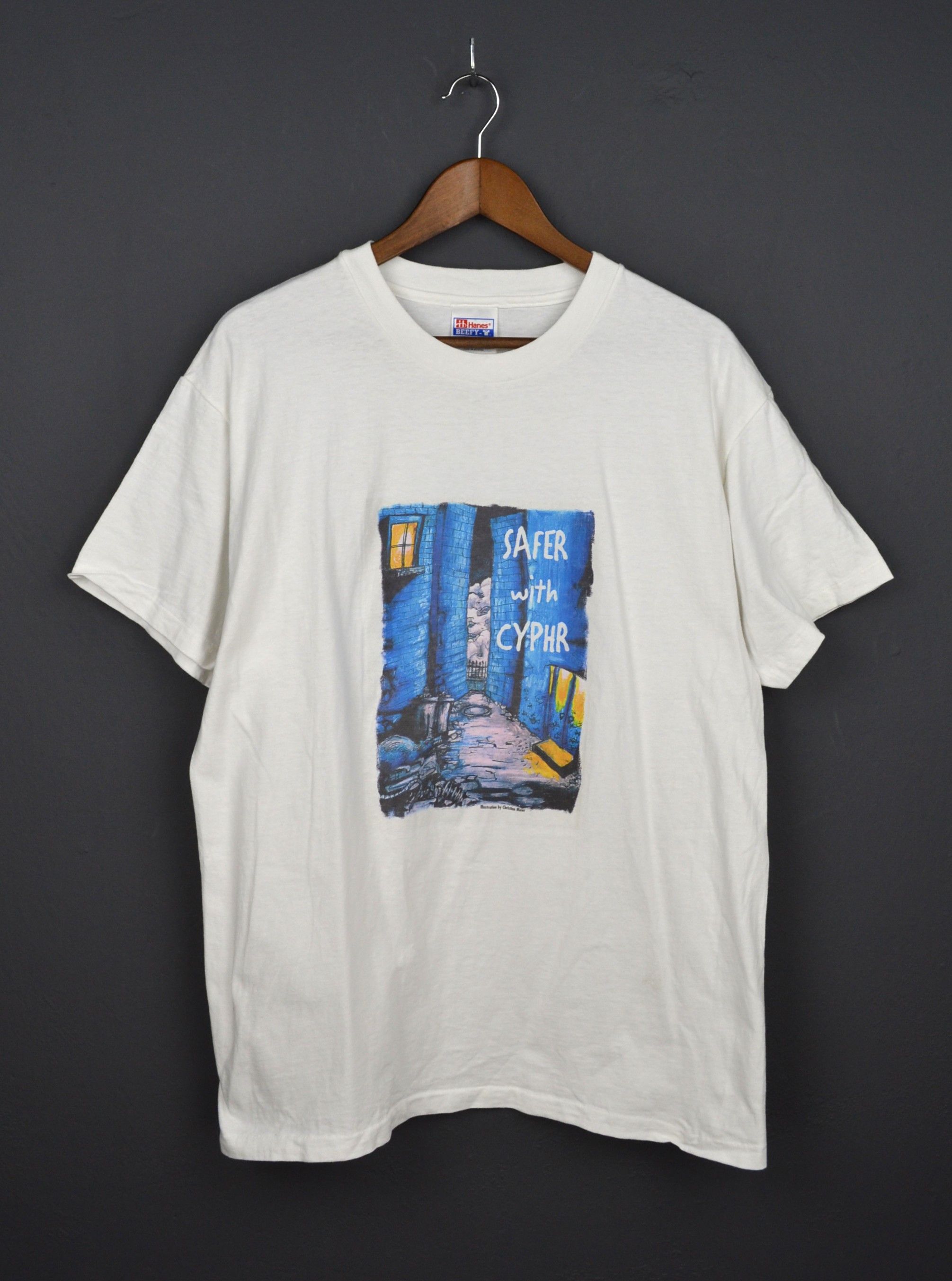 Vintage Vintage Safer With Cyphr L White T-shirt 90s Christian Meier Size US L / EU 52-54 / 3 - 2 Thumbnail
