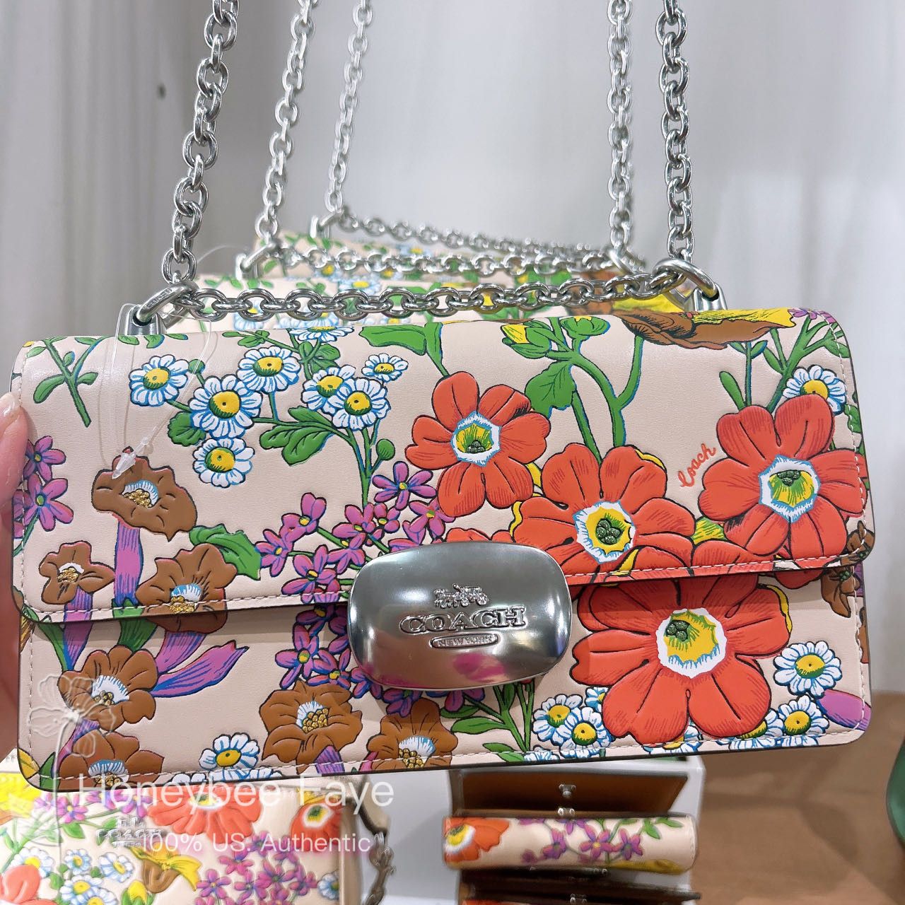 image of Coach Eliza Flap Crossbody Bag With Floral Print Cr159 in Silver, Women's