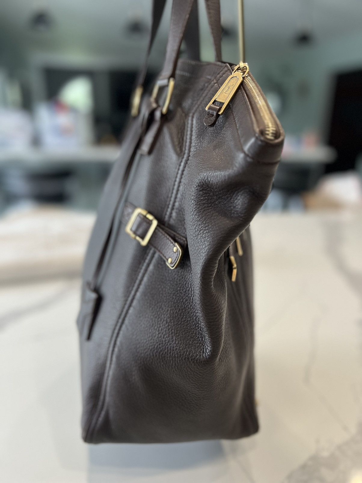 Yves Saint Laurent Yves Saint Laurent Rive Gauche Chocolate Brown Leather Tote Size ONE SIZE - 2 Thumbnail